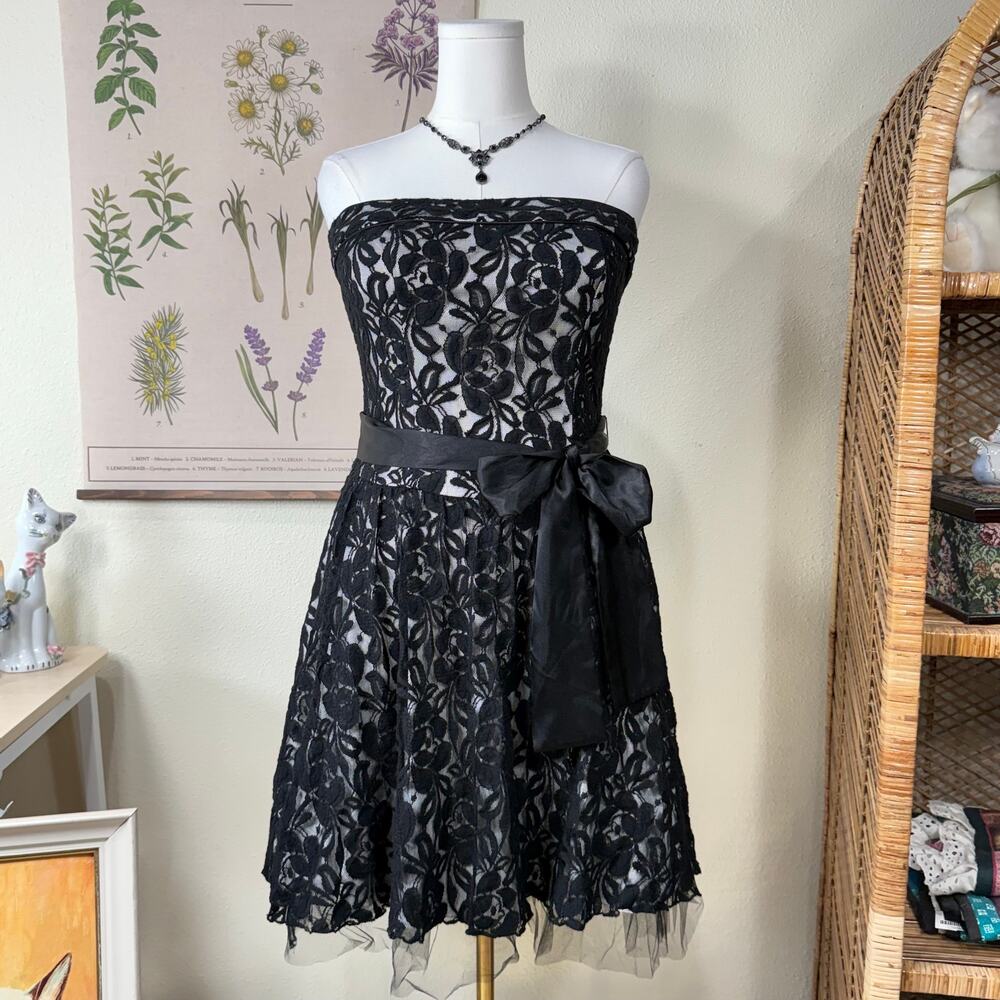 Y2k Lace Mesh Tulle Strapless Party Dress Dark Coquette Romantic Lolita Sexy L